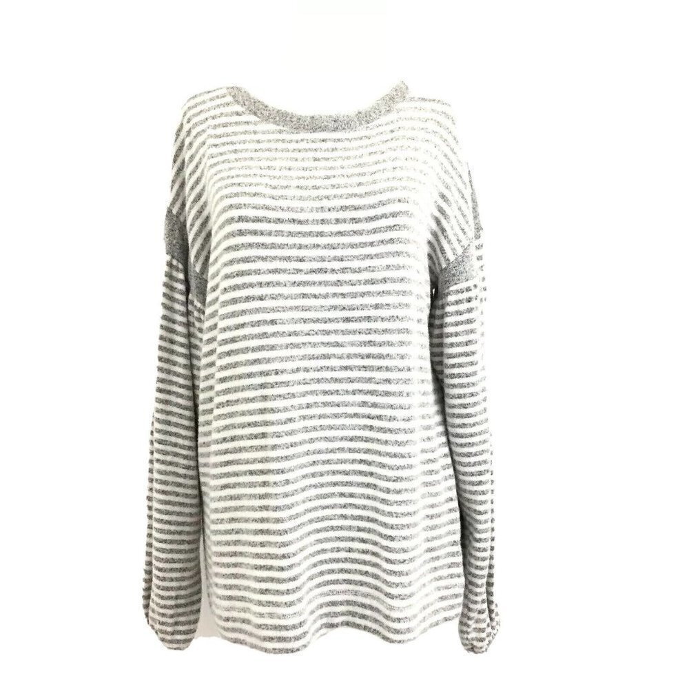 Verve ami' Women's S Long Sleeve Soft Fine Knit Sweater Top Grey White Stripes